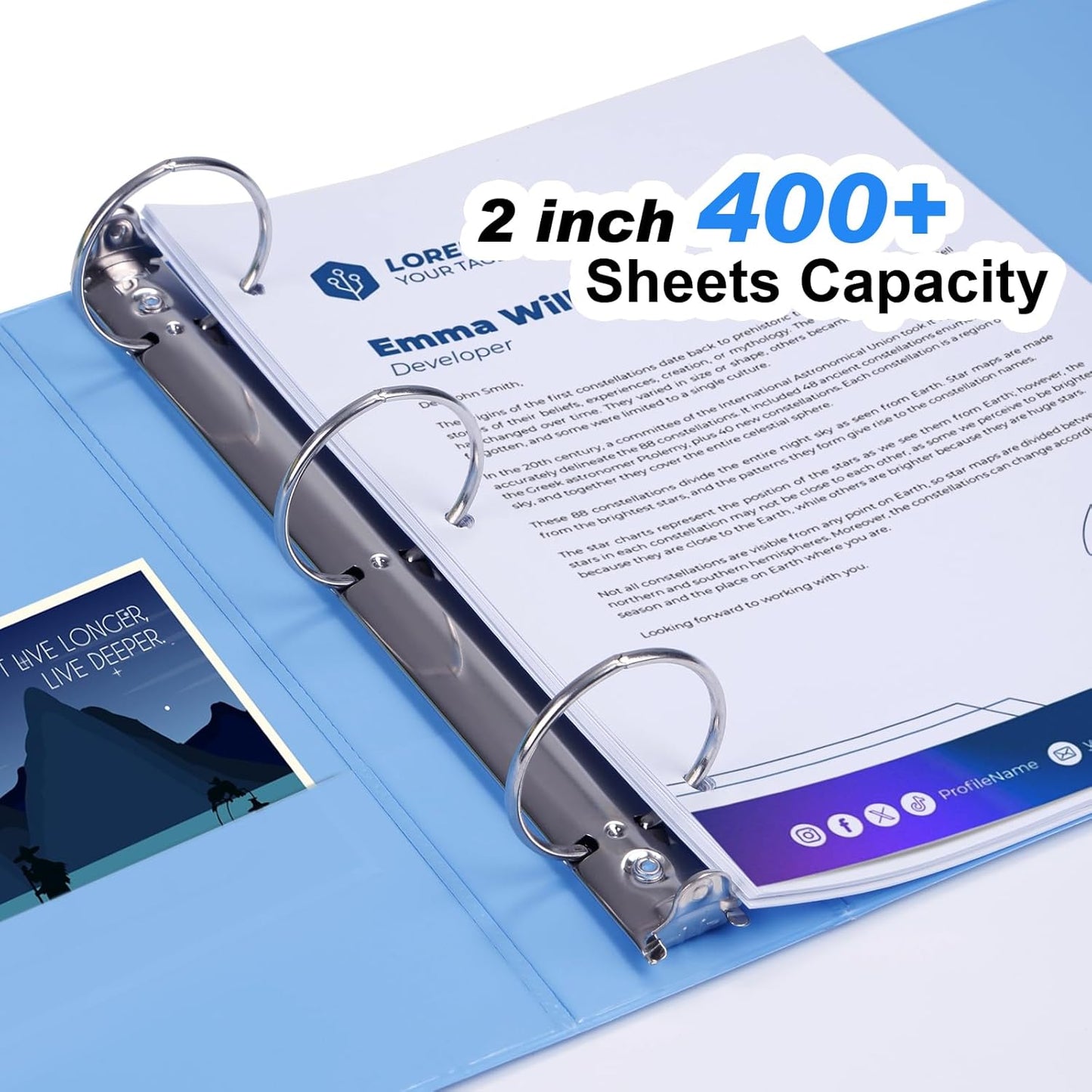 COMIX Standard 3 Ring Binder 2 inch with Clear View Cover, 2" Round Ring View Binder Holds 400 Sheets of US Letter Size Paper, 6 Pack (Pale Blue)