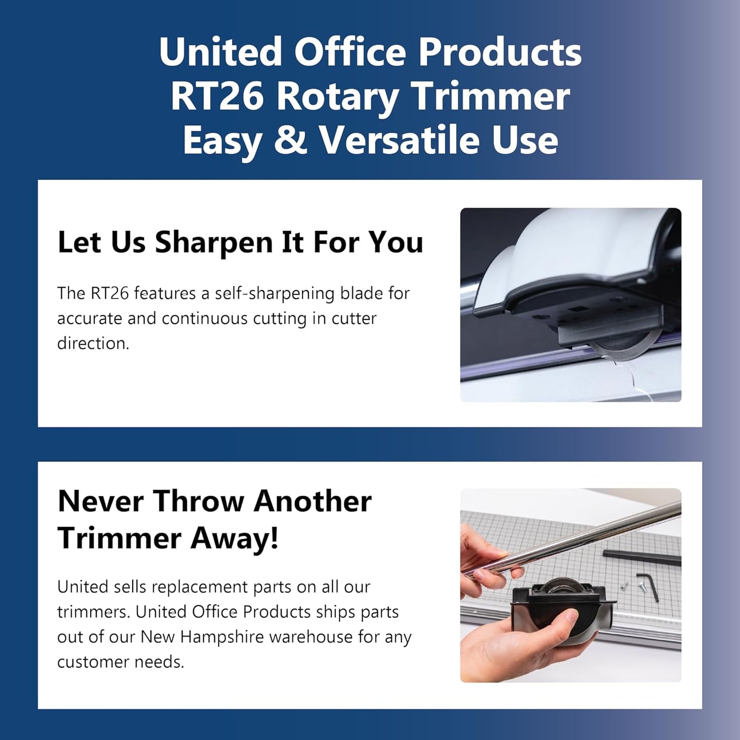 United Office Products RT26 Commercial Rotary Paper Trimmer, Sturdy Metal Base, 26" Cut Length, 15 Sheet Capacity, Paper Cutter for Offices, Schools and Crafts