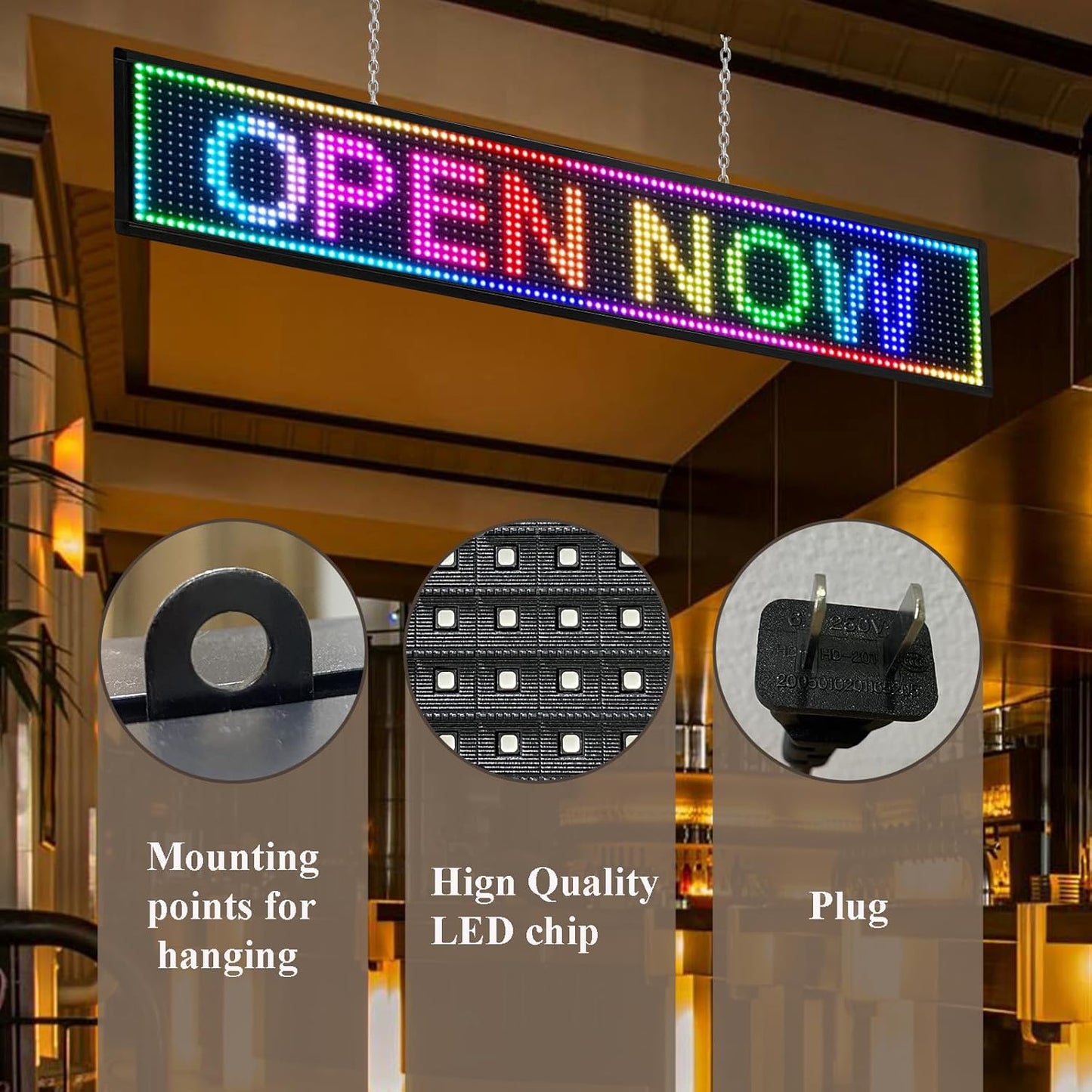 P6 Outdoor Full Color 40 x 18 Inches Led Sign WiFi Programmable with High Resolution Scrolling Texts, Colorful Images and Videos - USB Connection Available