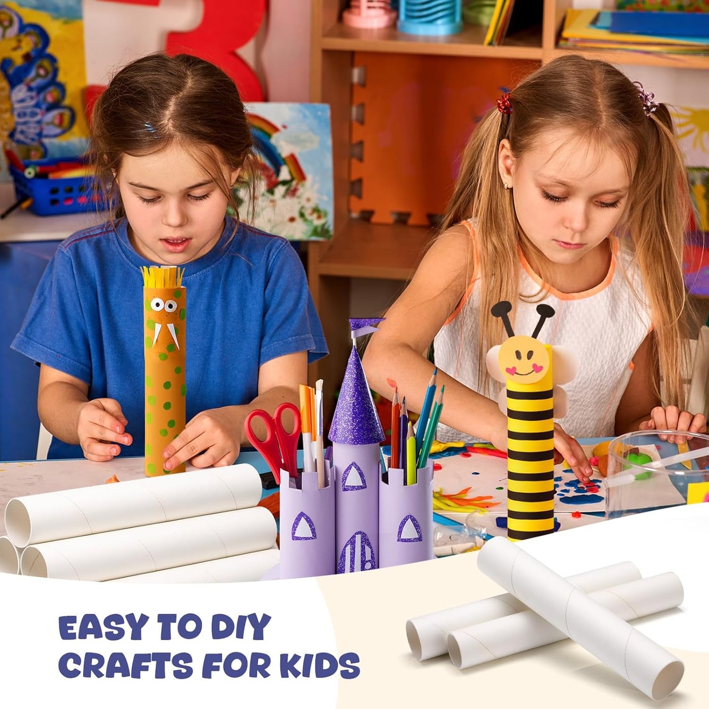 MotiMind 60 Pcs Cardboard Tubes for Craft 2 Size Empty Paper Towel Rolls Cardboard Toilet Paper Tubes Bulk for Classroom DIY Projects (White,1.4 x 10 Inch, 1.6 x 10 Inch)