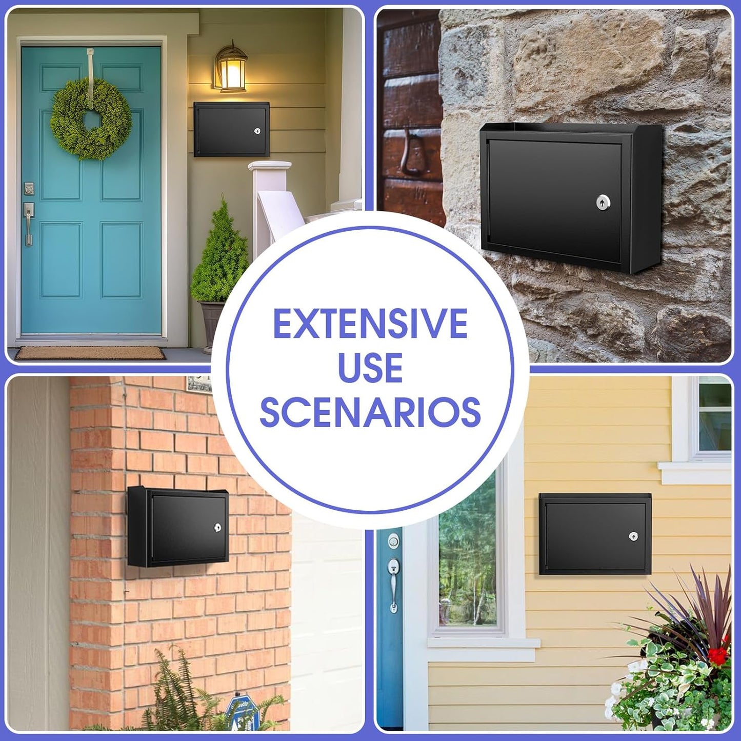 MaxGear Metal Suggestion Box with Lock 9.8" x 3" x 7", Black Seure Locked MailBox,Wall Mounted MailBox, Ballot Box with 50 Suggestion Cards 