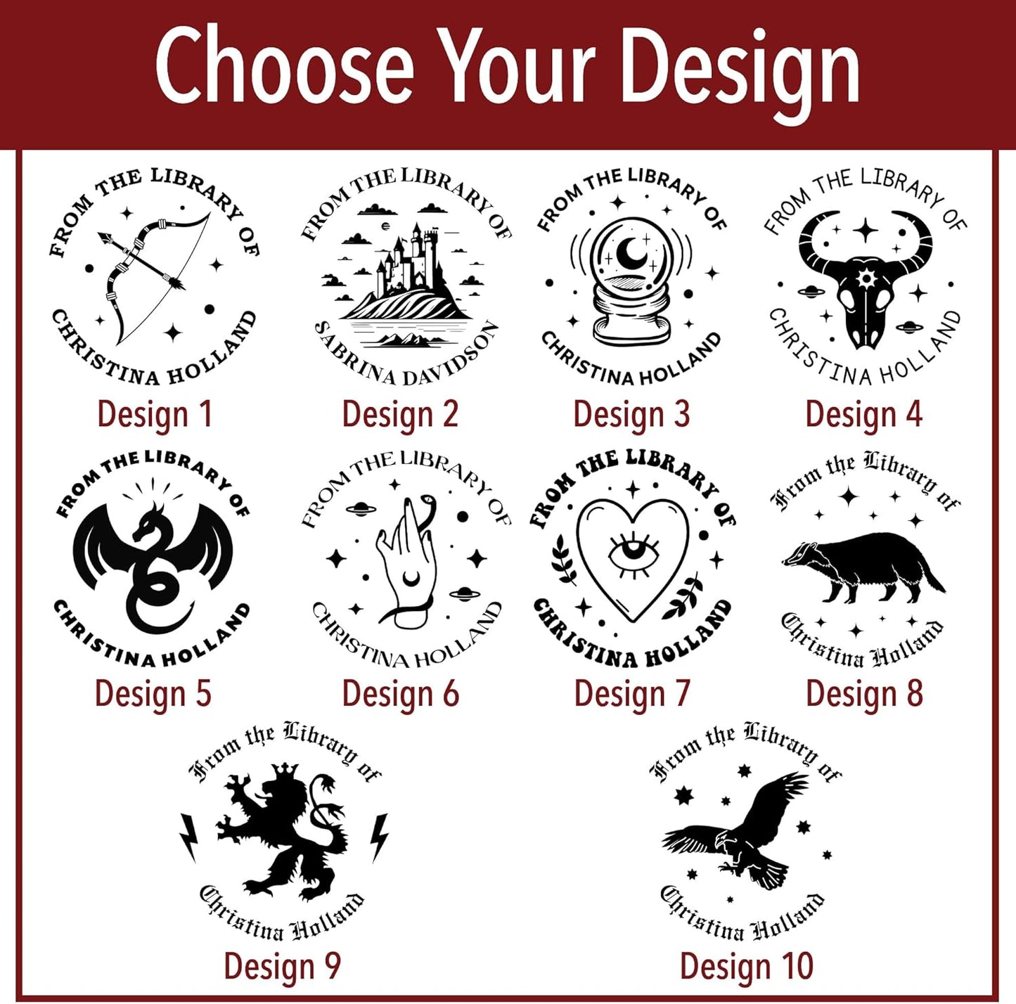 from The Library of Embossers & Stamps for Fantasy Book Readers | Custom Embosser | Custom Stamp | Ex Libris | Elevate Your Fantasy Collection of Stories and Novels (Design 12, Embosser)