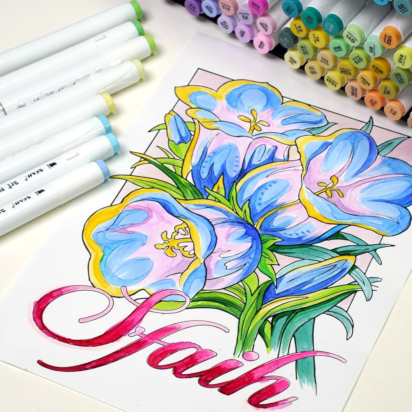 SFAIH 48 Colors Alcohol Markers - Dual Tips Art Set, Brush & Chisel Nibs, Ideal for Artists, & Adults, Coloring, Drawing & Illustration, Includes 1 Blender