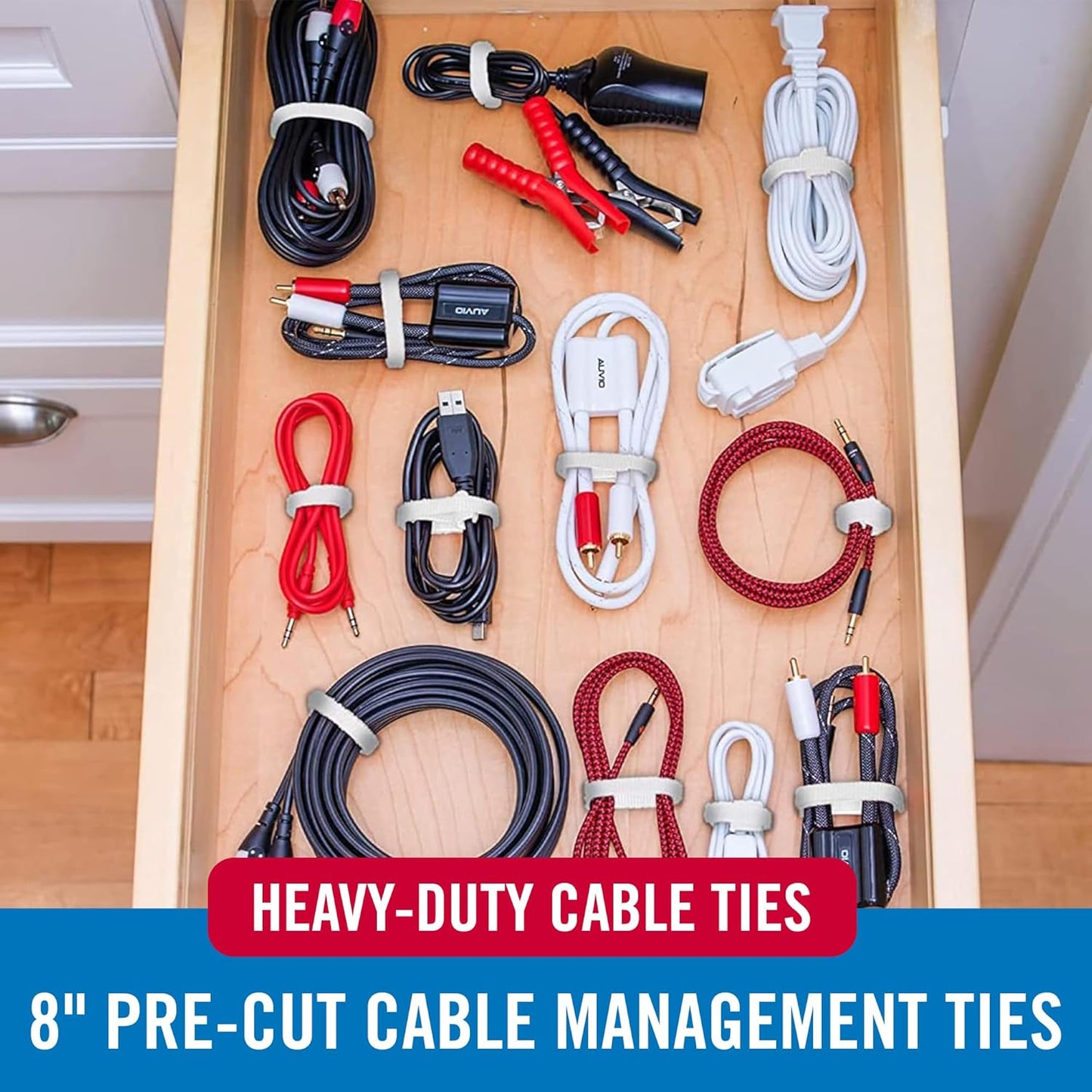 VELCRO Brand White Cable Ties Heavy Duty | 60Pc Bulk Pack | 8 x 1/2" ONE-WRAP Straps | Strong Reusable Wire Management | Cord Bundling for Home Office and Data Centers (Packaging May Vary)