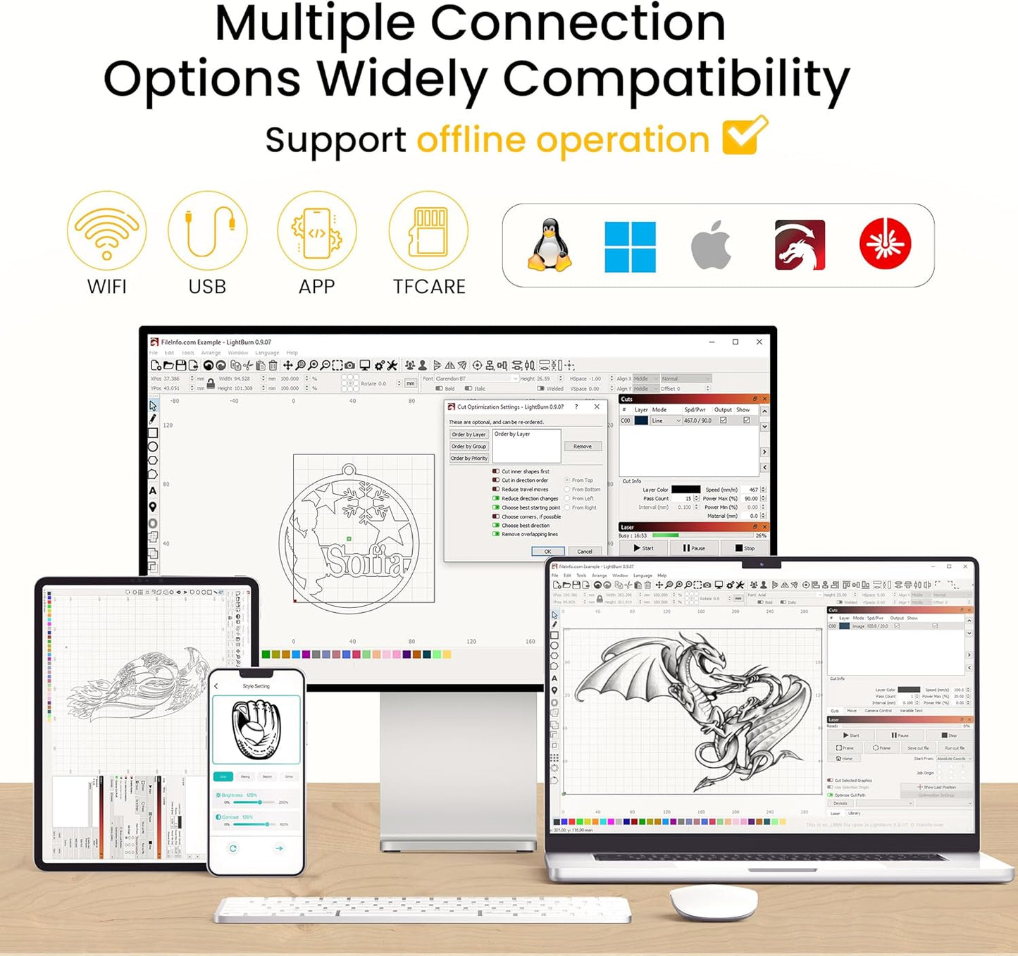 LONGER RAY5 5W Laser Engraver with Air Assist Kit, 5000mW Laser Engraving Cutting Machine for Metal and Wood, 3.5-inch Color Touch Screen, Offline Engraving/Cutting, Class IV
