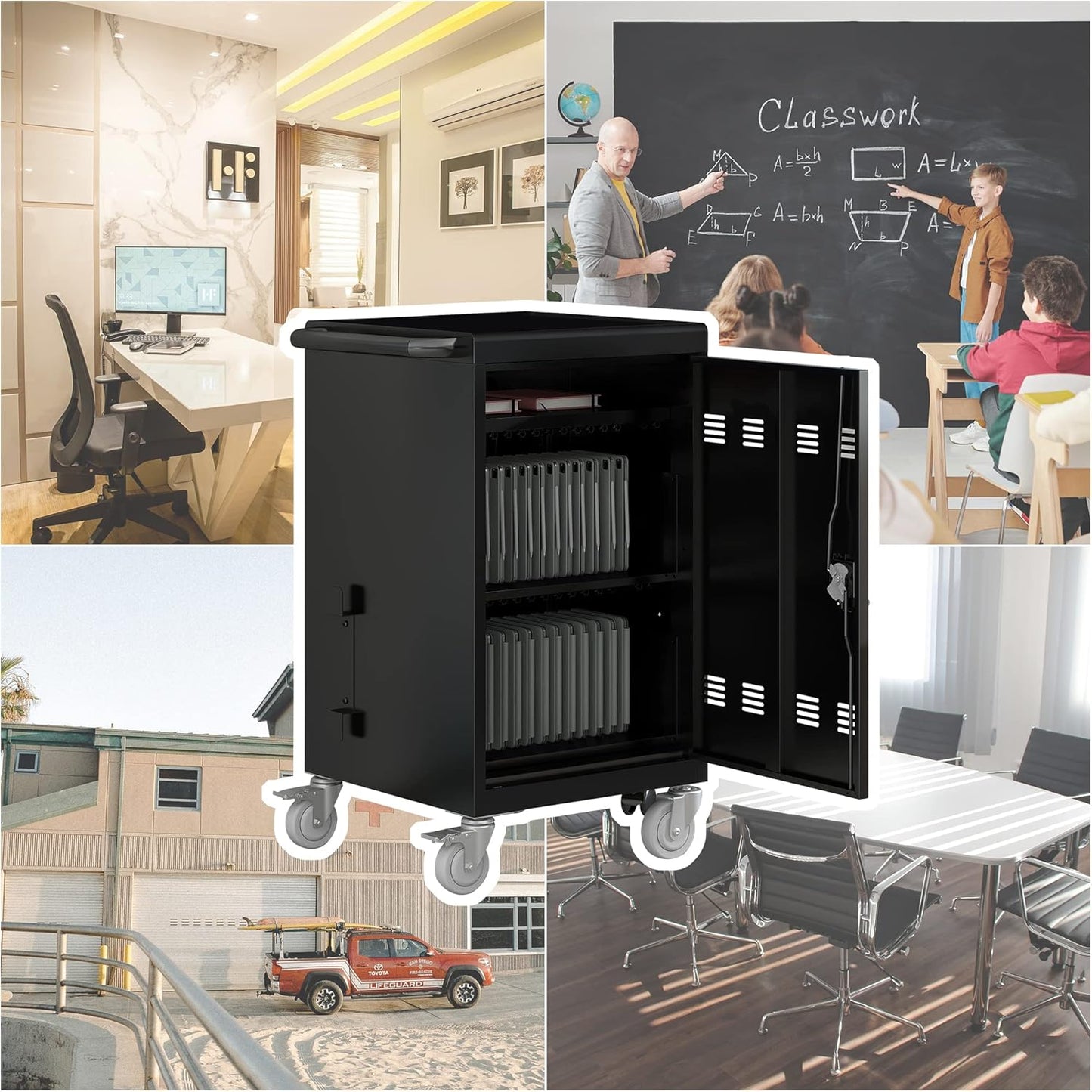 32 Device Mobile Charging Cart, Chromebooks and Laptop Computers, Locking Charging Station with Lock & Key