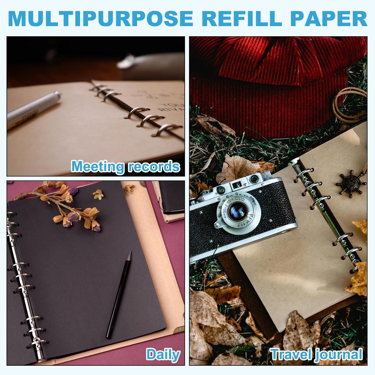 PATIKIL A5 Ruled Refills Inserts 6-Ring Binder Loose Leaf Planner Filler Paper Planner Inserts, 80 Sheets/160 Pages, Lined, White