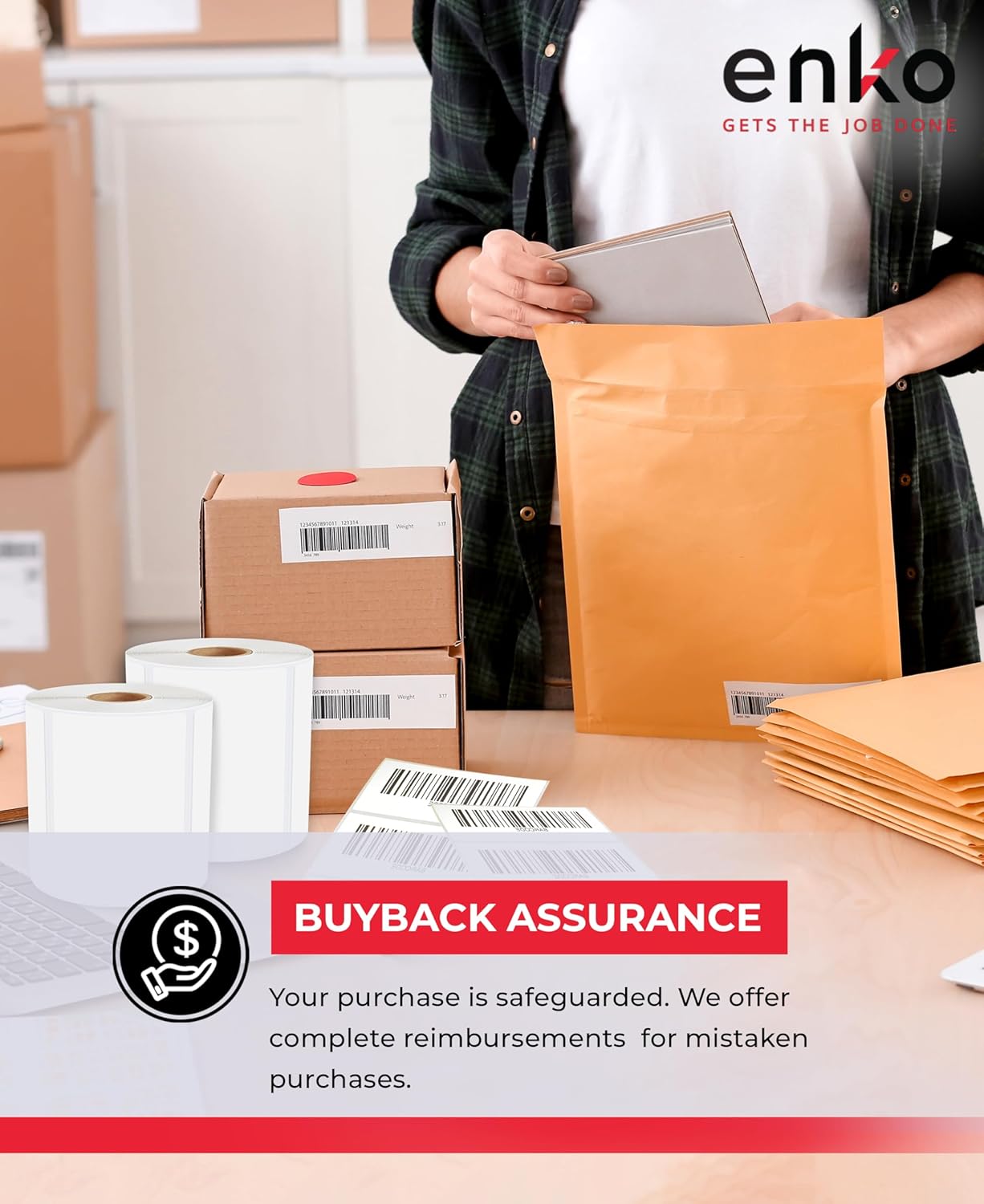 enKo 4" x 3" Labels for Zebra Desktop Printers (24 Rolls, 12,000 Labels) - Direct Thermal Address Mailing Shipping Barcode FBA Stickers FNSKU Label for Zebra and Eltron (Perforated)