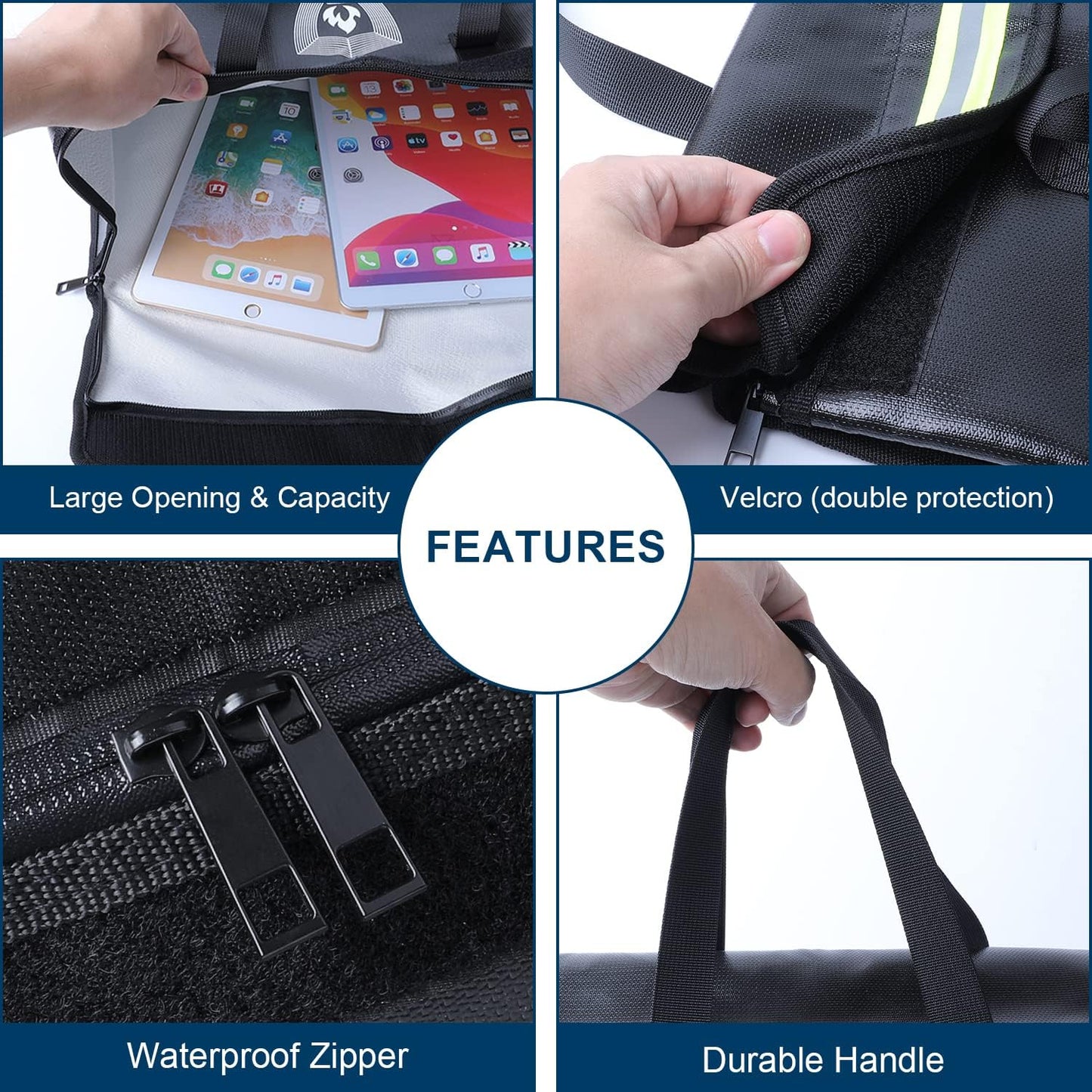 Fireproof Document & Money Bags, Large Fireproof Safe Bag Box (15.4 x 11.8x 5.2 inches) with Reflective Strip, Fireproof Document Box for Tablet,Valuables,Cash,Jewelry,Documents