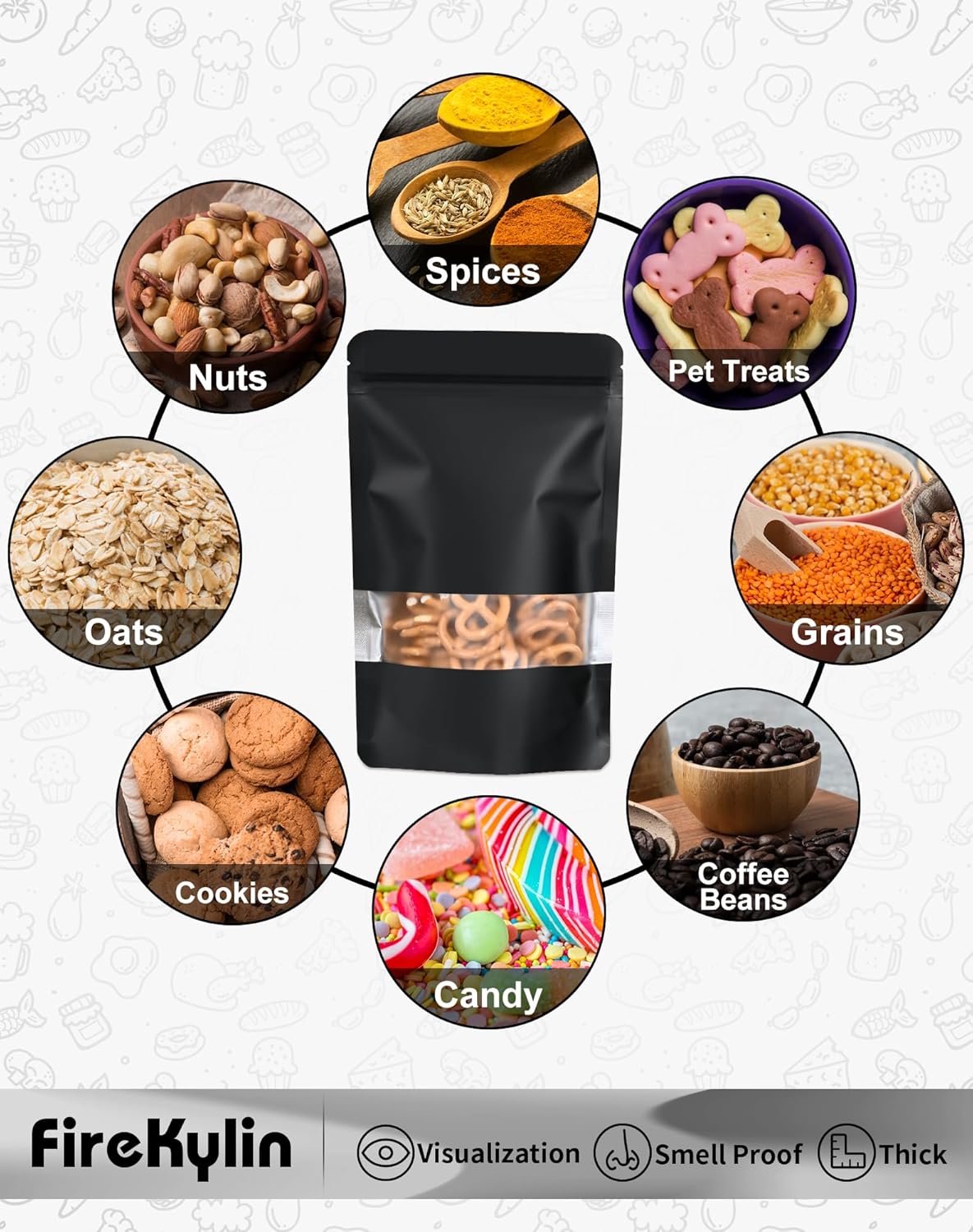 100 Pack Smell Proof Bags 4.7" x 7.9", Resealable Bags with Matte Window, Foil Pouch Stand Up Sealable Bags for Packaging(Black)