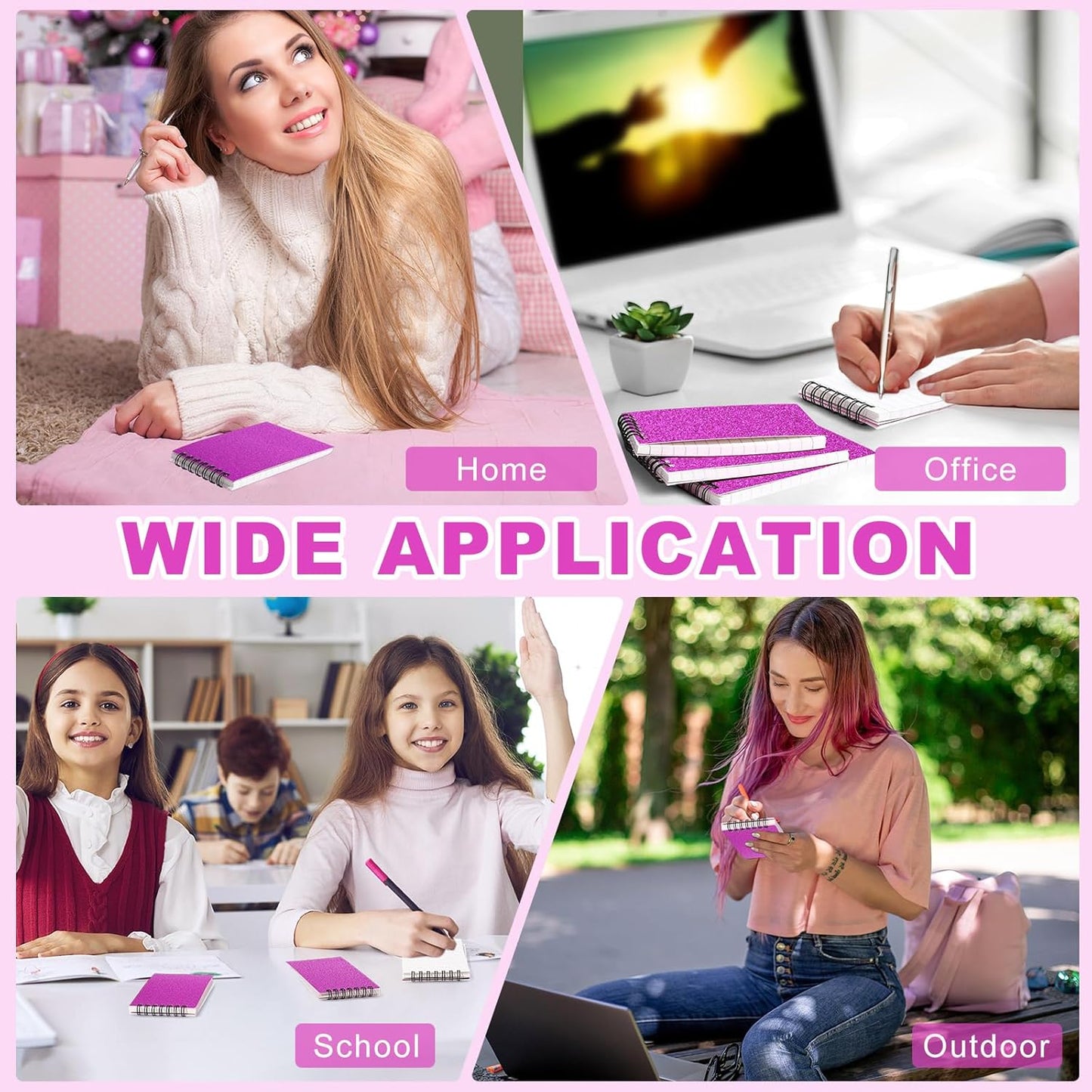 Tenceur 6 Pcs Pocket Notebook Bulk Small 3x5 Inch Spiral Notepads Mini Top Bound Notebook with Lined 120 Pages Ruled Memo Pads for Office College Nurse Essentials Back to School Gift (Glitter Hot Pink)