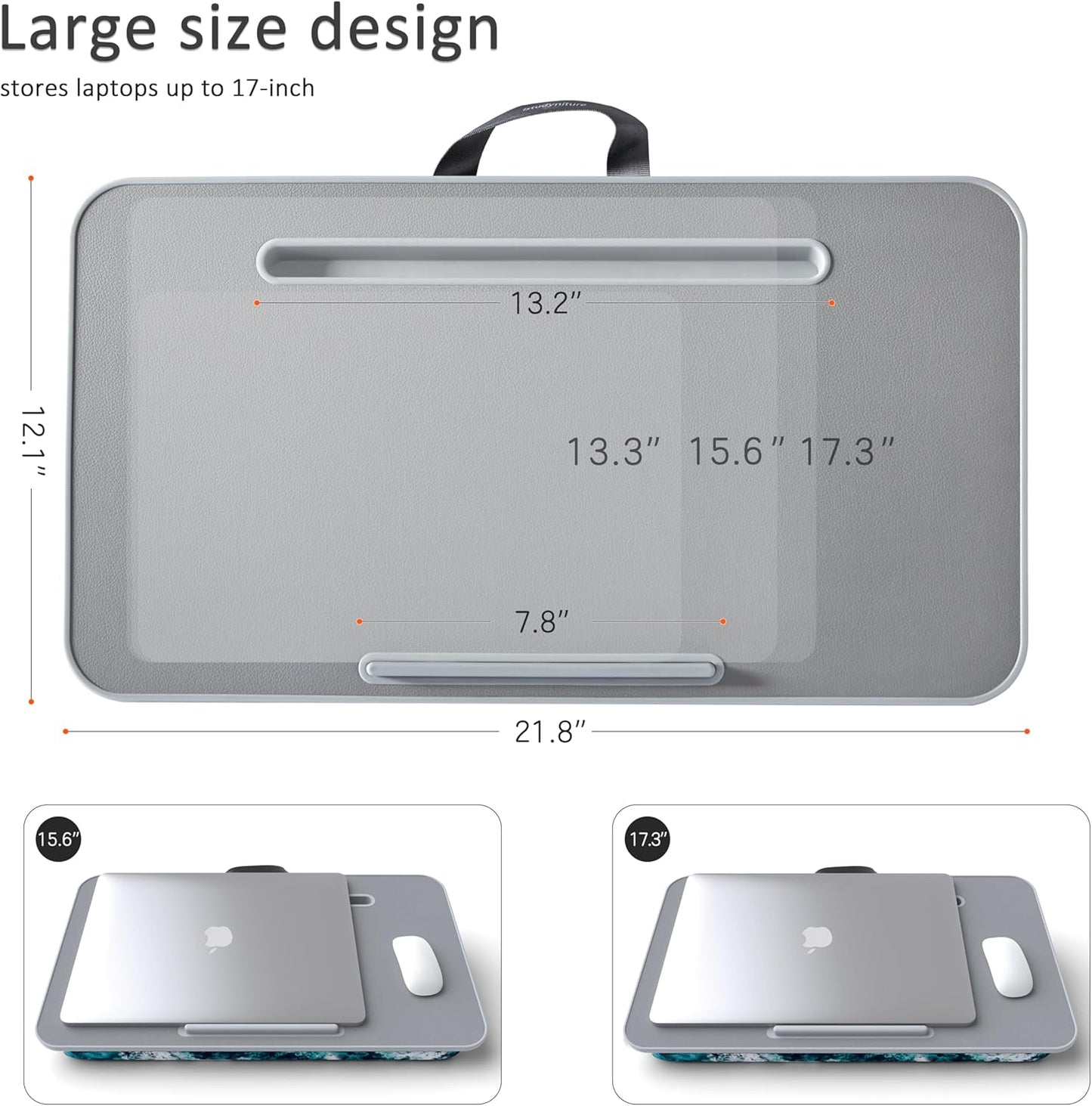 MillHome Blue Lap Desk with Cushion, Fits up to 17 inch Laptop, Tablet Slot and Stopper