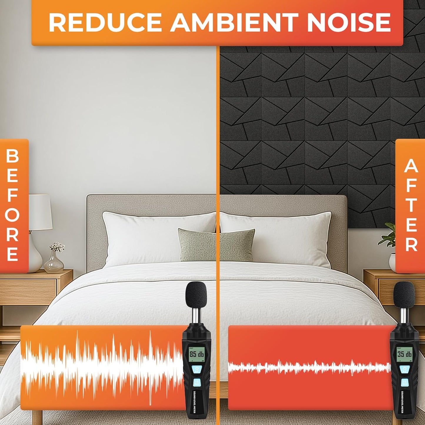 24-Pack Self-Adhesive Acoustic Panels – High-Density 12"x12"x0.4" Soundproof Foam for Studios, Offices & Home – Sleek Black Design