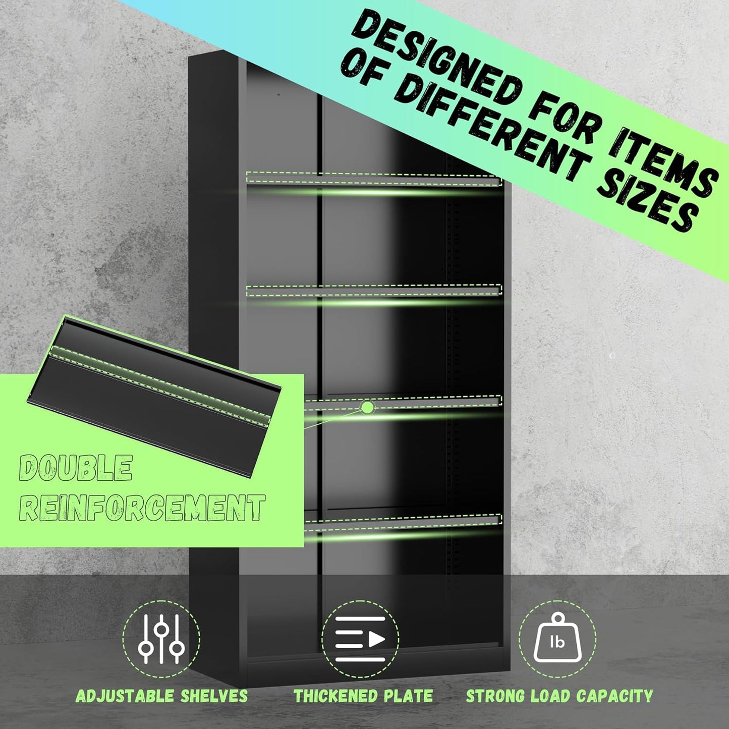 SUNCROWN 72" Metal Storage Cabinet - Heavy-Duty Metal Garage Cabinet with 4 Adjustable Shelves & 2 Doors for Tools, Office, Home, Workshop,Black-Small