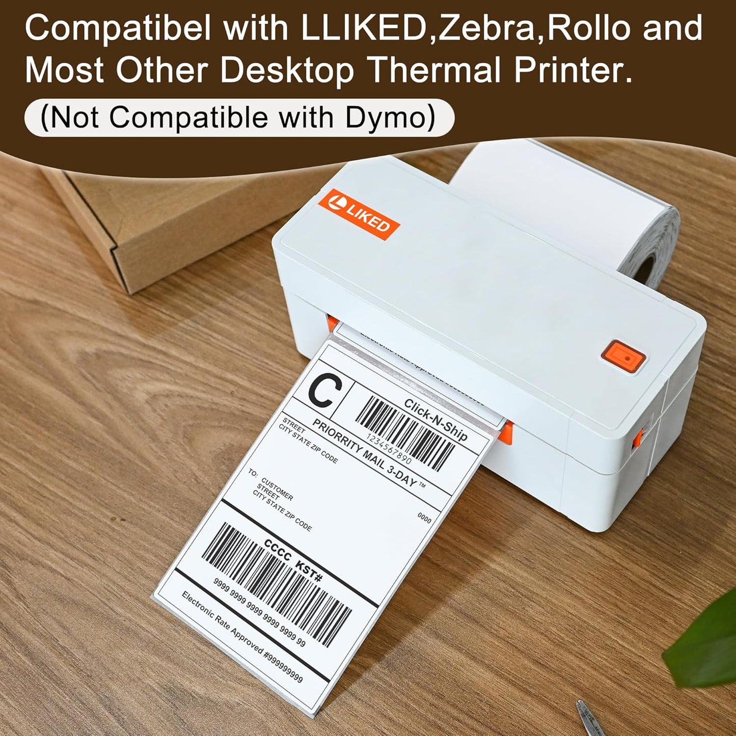 L LIKED 30 Rolls of 4" x 6" Direct Thermal Shipping Labels with 250 Labels/Roll - Compatible with Zebra 2844 ZP-450 ZP-500 ZP-505