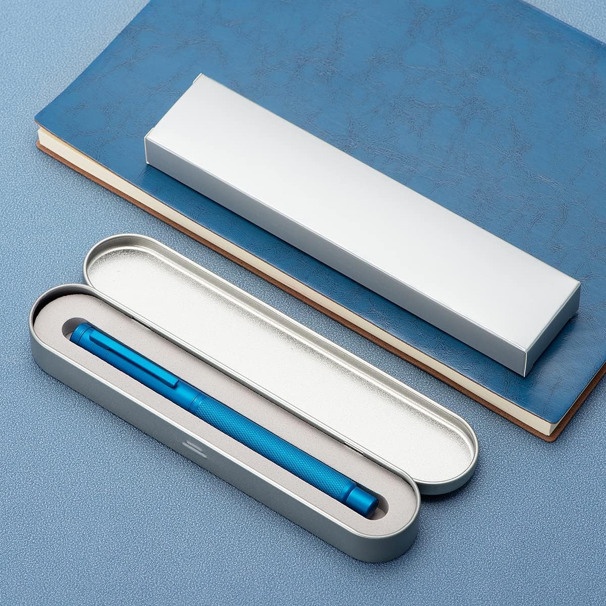 Hongdian 1851 Sky Blue Forest Fountain Pen Blade Nib Classic Design Calligraphy Pen with Converter and Metal Pen Case Set