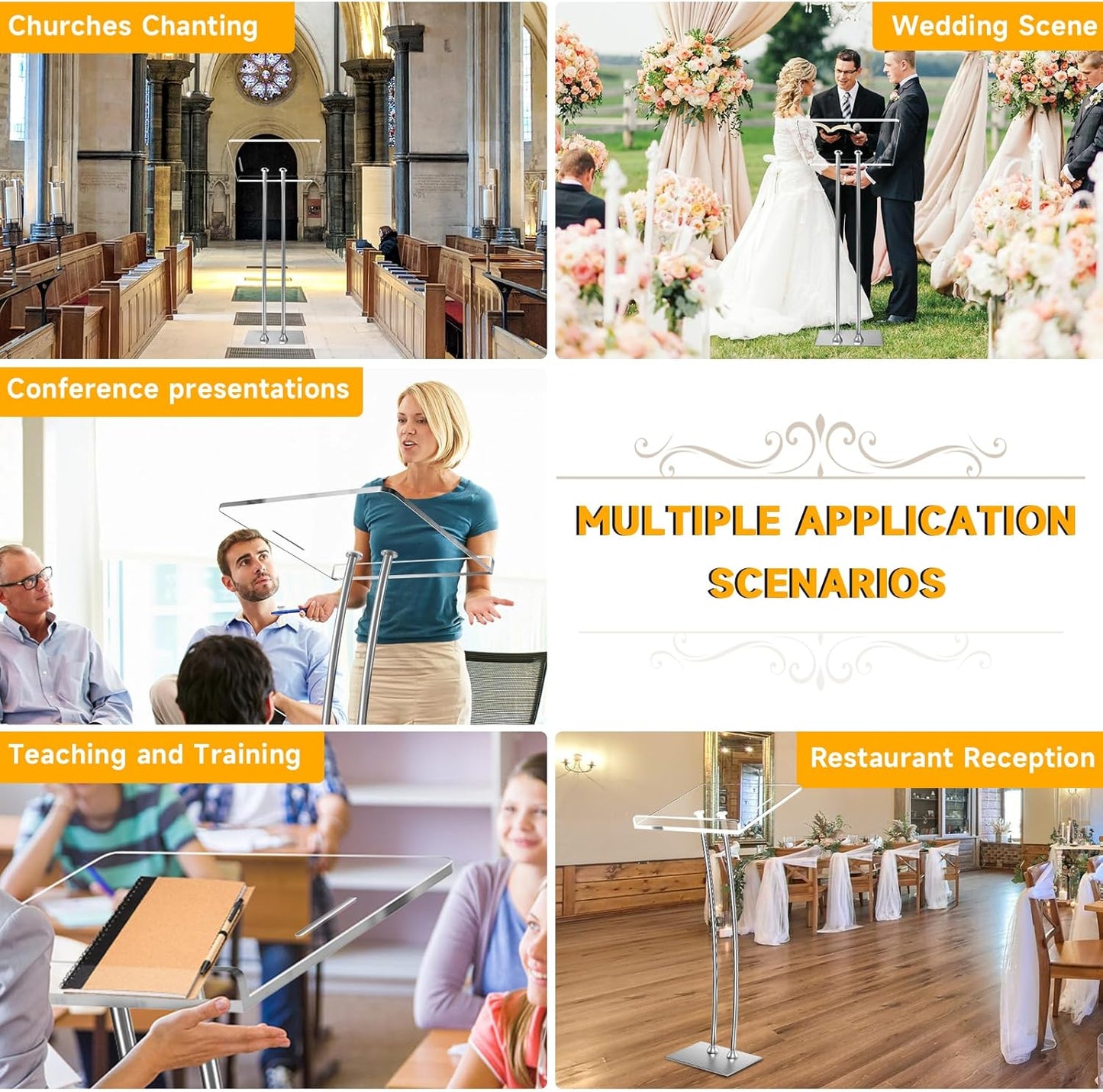 45'' Acrylic Podium Stand - Ultra Clear Iron Podium Pulpits for Churches, Modern Lectern for Conference, Speech, Classroom - 44.9''H x 23.6''L x 15.7''W