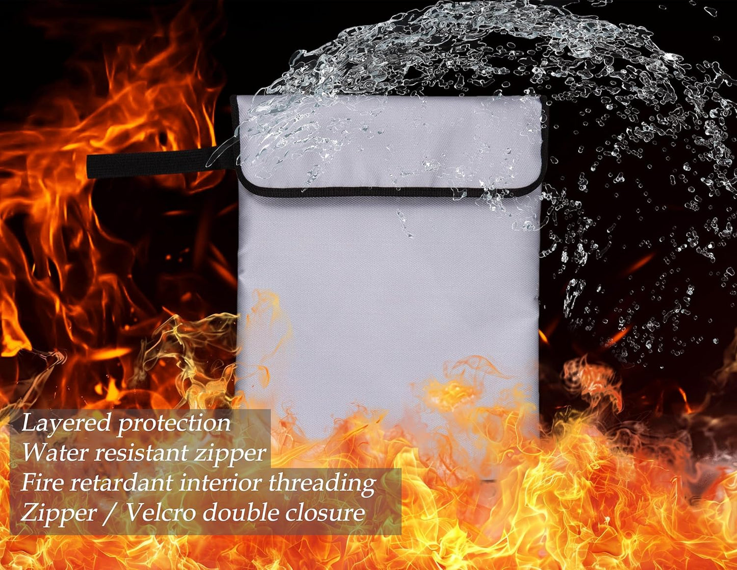 GETGEAR Fireproof Document Bag, Fire and Water resistant Safe Protects legal documents, contract, Birth Certificates, Cash and other Valuables, handle for easy carrying (Large)