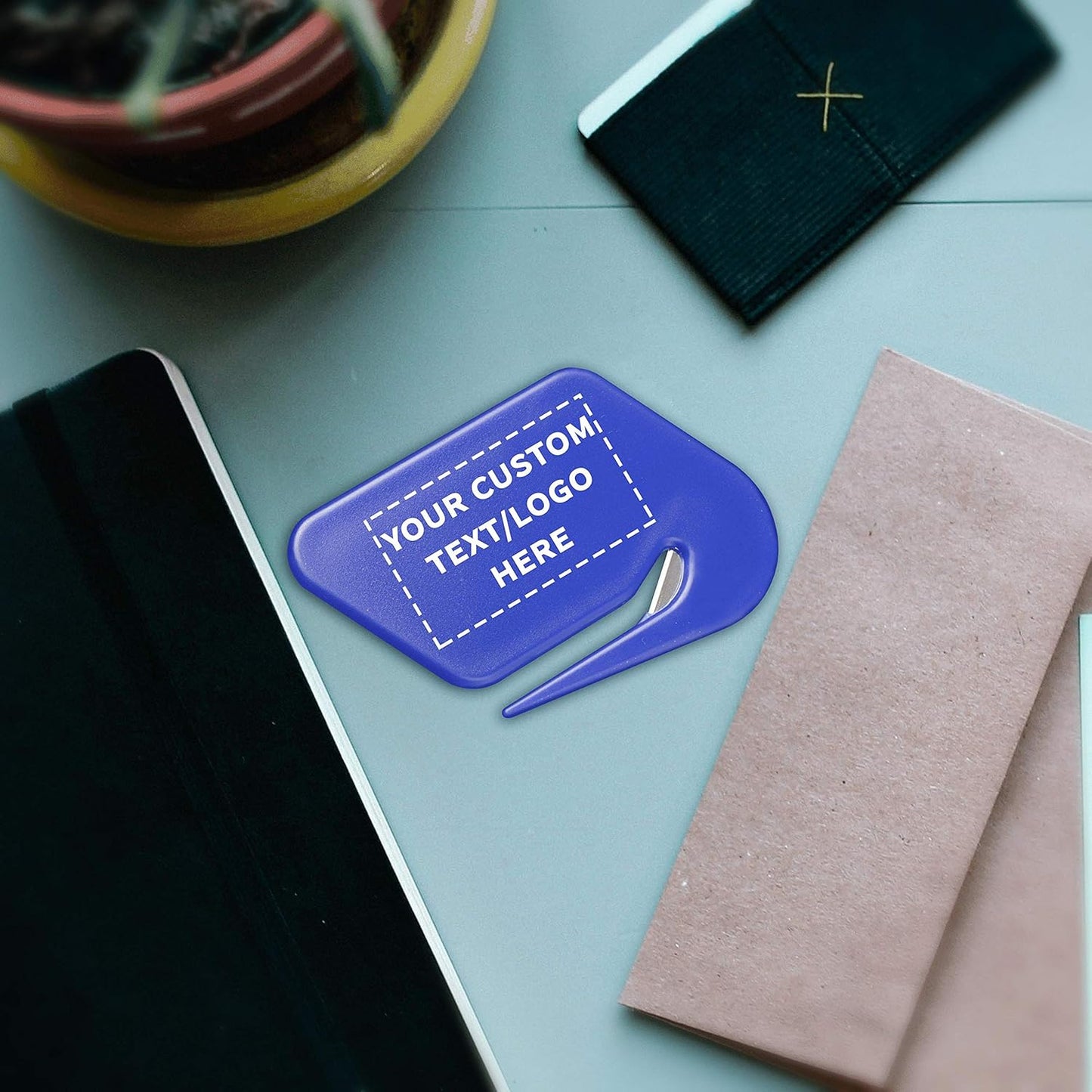 Custom Translucent Plastic Letter Openers Set of 50, Personalized Bulk Pack - Perfect for Home or Office - Blue