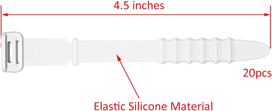 Silicone Zip Ties, Reusable Zip Ties, 20pcs Rubber Cable Ties Straps for Wire Management, Elastic Cable Organizer for Home Office Table Desk. White 4.5” Cord Ties (20 Pcs White)