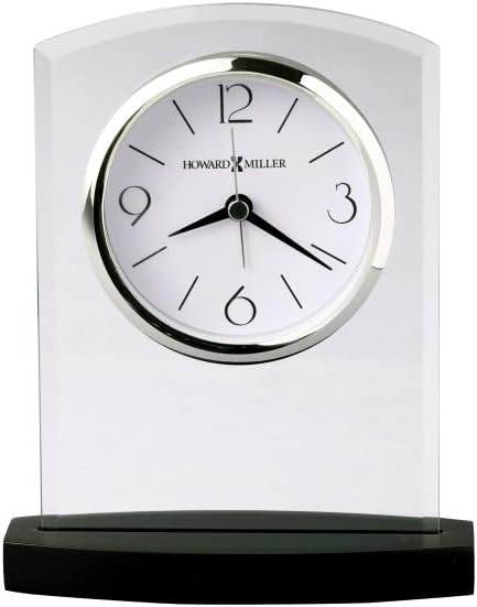 Howard Miller Landre Tabletop Clock – Beveled Glass Arch Alarm Clock Quiet Sweep Second Hand Black Wooden Base Battery Operated Quartz Movement Ideal for Desk Bedroom or Office Décor