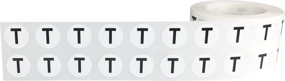 Letter T Inventory Labels .5 Inch Round Circle Dots 1,000 Adhesive Stickers
