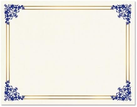 Empire Blue, Gold & White Parchment Certificate Papers - Pack of 25, Laser & Inkjet Printer Compatible, for Office, Business Awards, Graduation, School Diplomas, 8-1/2" x 11" on 60 lb. Stock