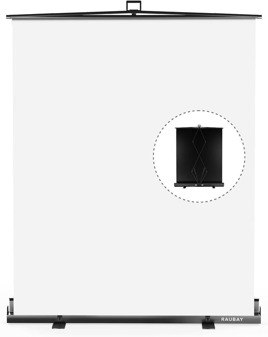 【Easy Set Up】 RAUBAY 59.8 x 82.7in Collapsible White Backdrop Screen Portable Retractable Panel Photo Background with Stand for Video Conference, Photographic Studio, Streaming