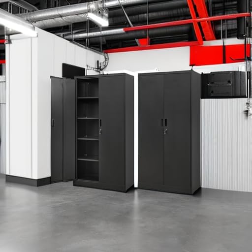 BESFUR Metal Storage Cabinet, 72" H x 36" W x 18" D Garage Storage Cabinet, Adjustable Shelves and Locking Doors for Office, School, Garage - Black