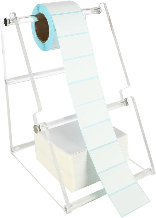 (2 Tier Acrylic Label Paper Stand) Label Roll Holder for Rolls and Fanfold Labels,Acrylic Label Holder for Thermal Printer,Desktop Label Printer Holder for Home,Office,Study,Small Business