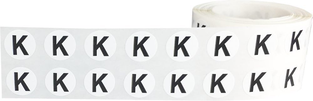 Letter K Inventory Labels .5 Inch Round Circle Dots 1,000 Adhesive Stickers