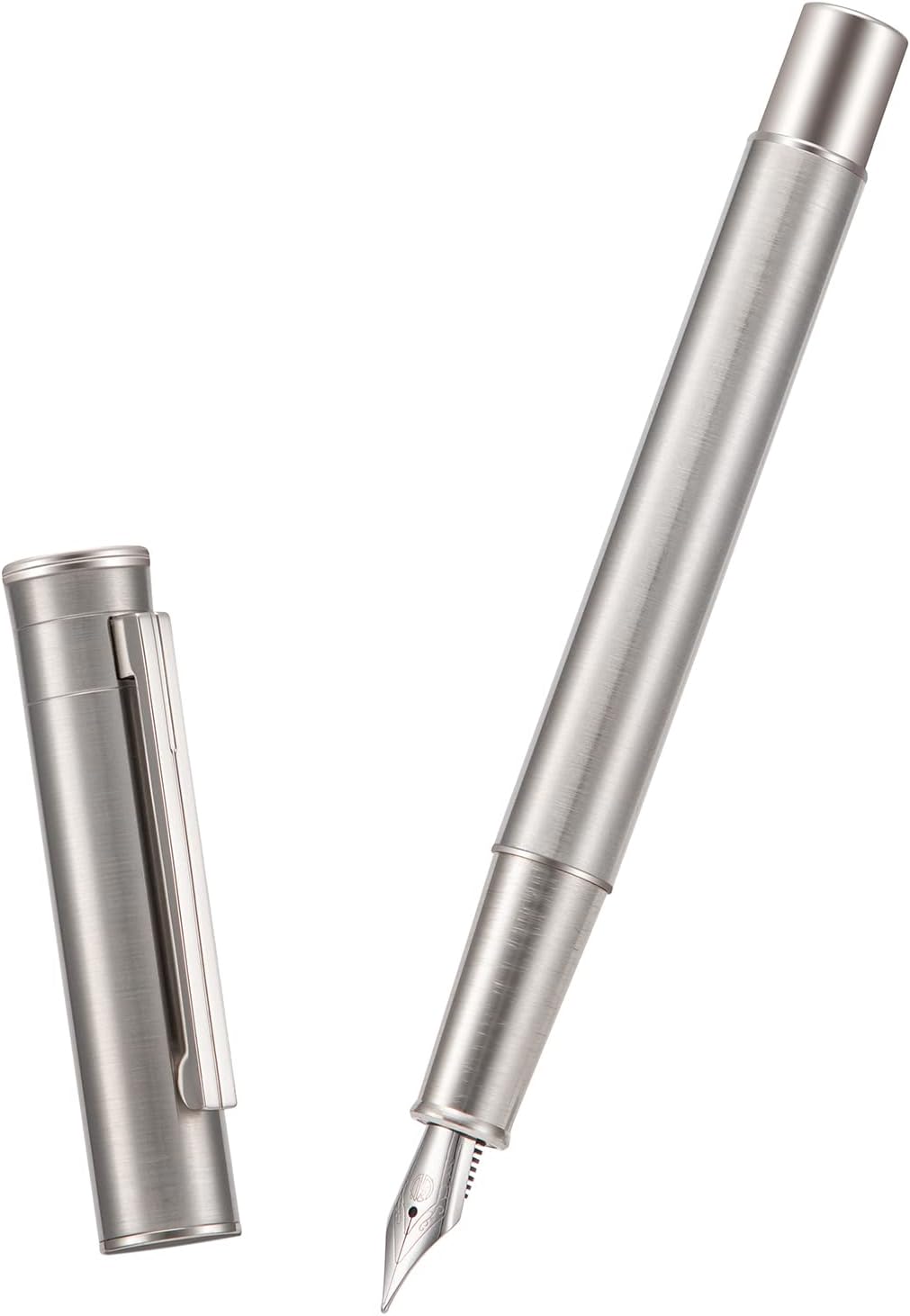 Hongdian 1861 Stainless Steel Fountain Pen Medium Nib, Classic Design Smooth Writing Pen with Converter and Metal Pen Case Set
