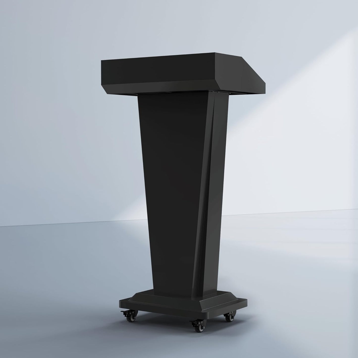 Podium Stand with 4 Locking Wheels, Heavy-Duty Metal Lectern for Church, School, Office, and Conference, Large Lockable Storage Cabinet, 43.7" H, Black