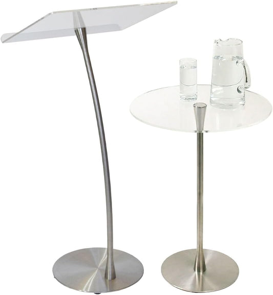 Arc 1 Stainless Steel and Acrylic Podium, Pulpit or Lectern with Side Table - Kingdom by Procson