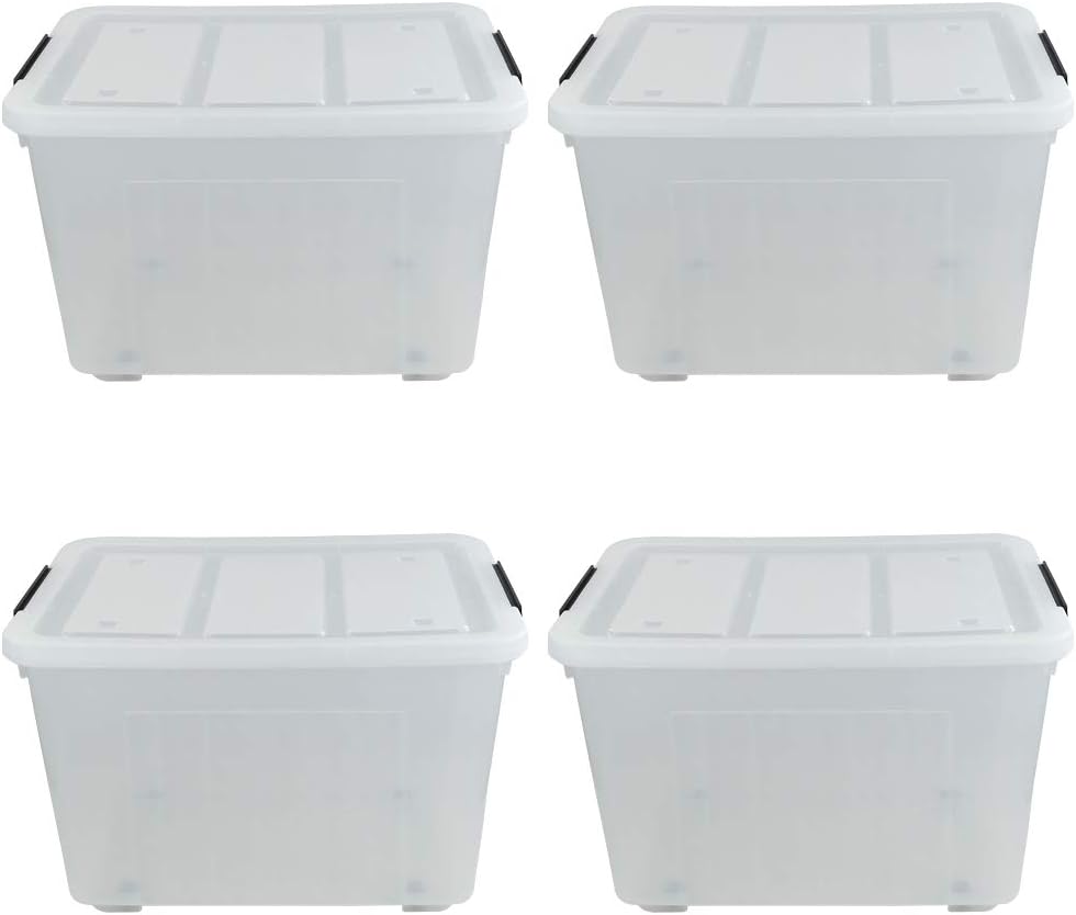 Farmoon 70 Quart Clear Storage Bin with Wheels, Large Plastic Stackable Cotainer Box with Lid, 4 Packs