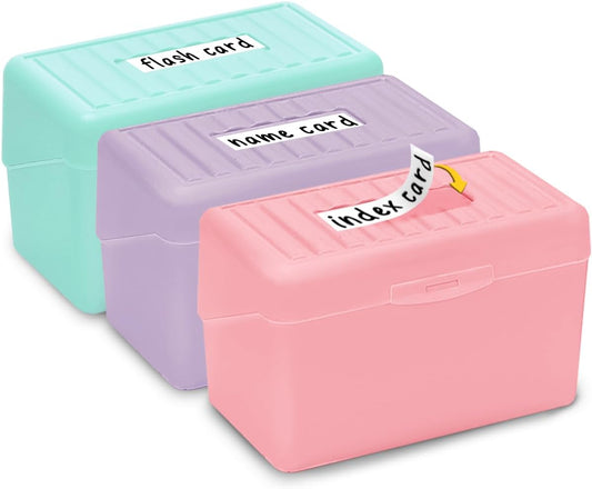 H4D Index Card Holder 3x5, Index Card Box Organizer Case, 3x5 Flash Note Card Holder, 3 Packs (Pastel Colors)