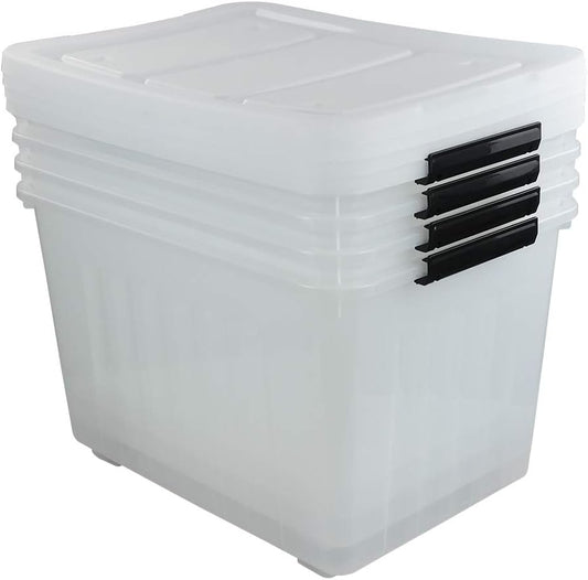 Farmoon 70 Quart Clear Storage Bin with Wheels, Large Plastic Stackable Cotainer Box with Lid, 4 Packs