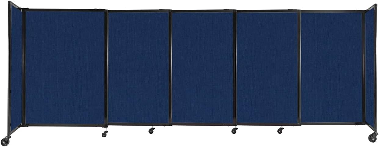 Versare Straightwall Sliding Portable Wall Partition | Freestanding Office Dividers | Locking Wheels | Temporary Room Separator | 11'3'' Wide x 4' Tall Navy Blue Fabric Panels