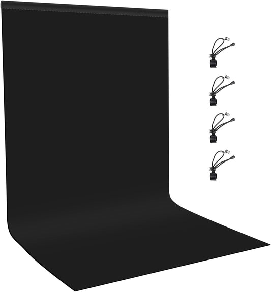 Small Black Screen Backdrops Photo Background for Photography, PULUZ 3.3ft×6.6ft Cloth Background Kit Washable Curtain with 4 Clamps for Photoshoot YouTube Video Recording