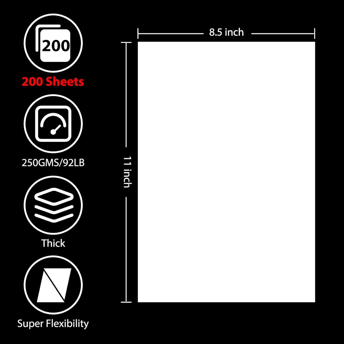 OcePor 200 Sheets White Cardstock 8.5 x 11, 92lb/250gsm Card Stock Paper, Thick Printer Cardboard Paper, Heavy Cardstock for Invitation, Resume, Certificate, Business Cards, Office