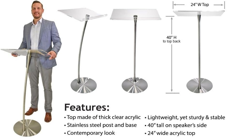 Arc 1 Stainless Steel and Acrylic Podium, Pulpit or Lectern with Side Table - Kingdom by Procson