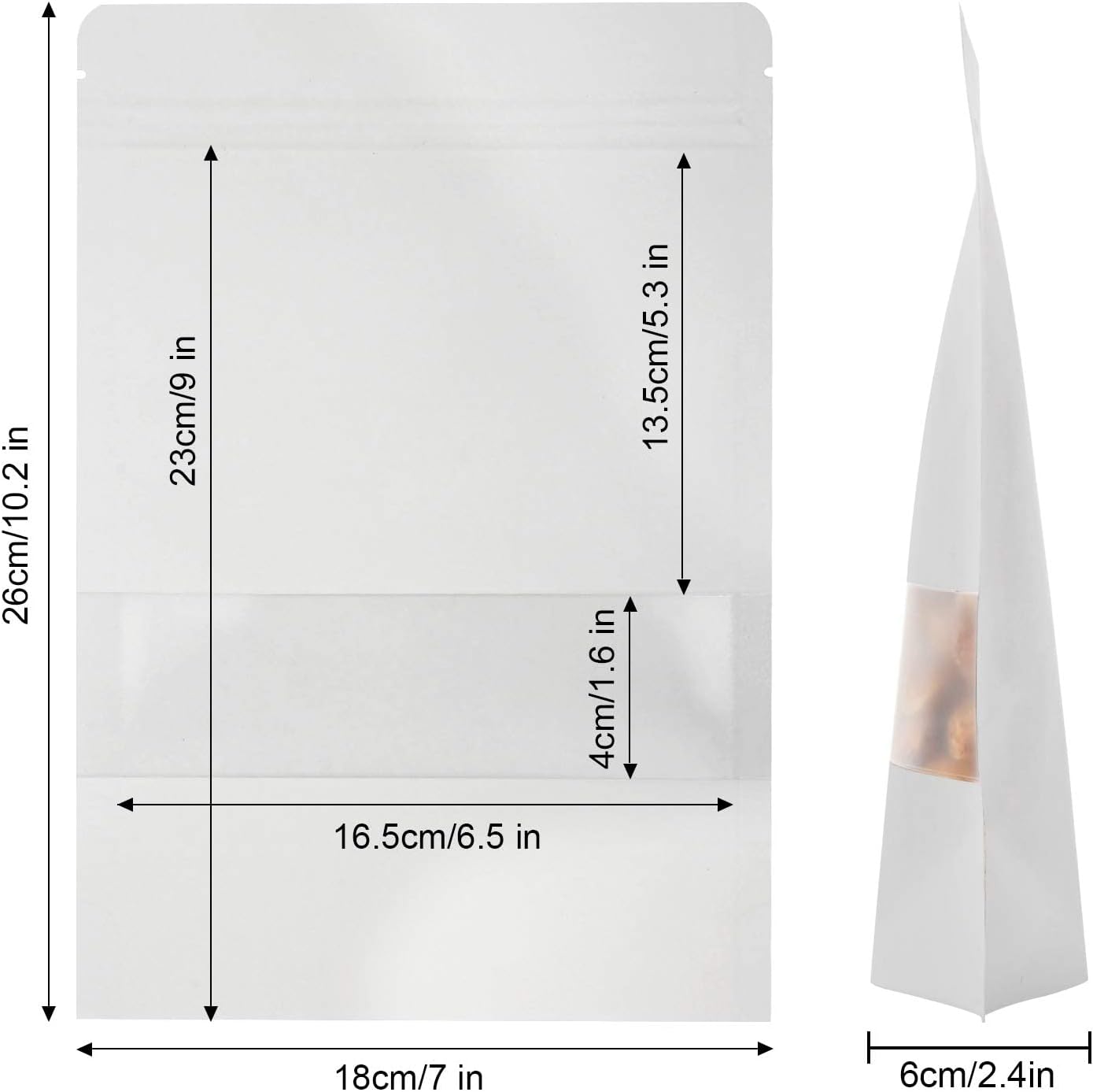 Blisstime 50 Pieces Resealable Bags for Small Business, White Kraft Paper Stand Up Pouches with Matte Window Reusable Heat Sealable Bags for Packaging (7 X 10.2 Inches)