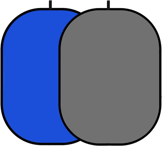 3.3x5ft/1x1.5m Chromakey Backdrop, 2-in-1 Blue Screen and Grey Screen, Collapsible Reversible Pop Up Background for Photography Studio, Live Streaming, Video Shooting (Blue/Gray)