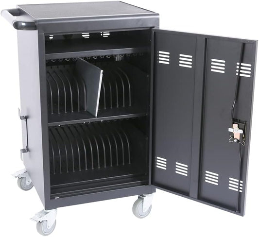 Laptop Charging Cart, 32 Device Tablet Storage Carts for iPad Up to 16.3" Screen Size, Mobile Charging Station for Classroom, with Cord Organizer, Front and Back Access Locking Cabinet Black