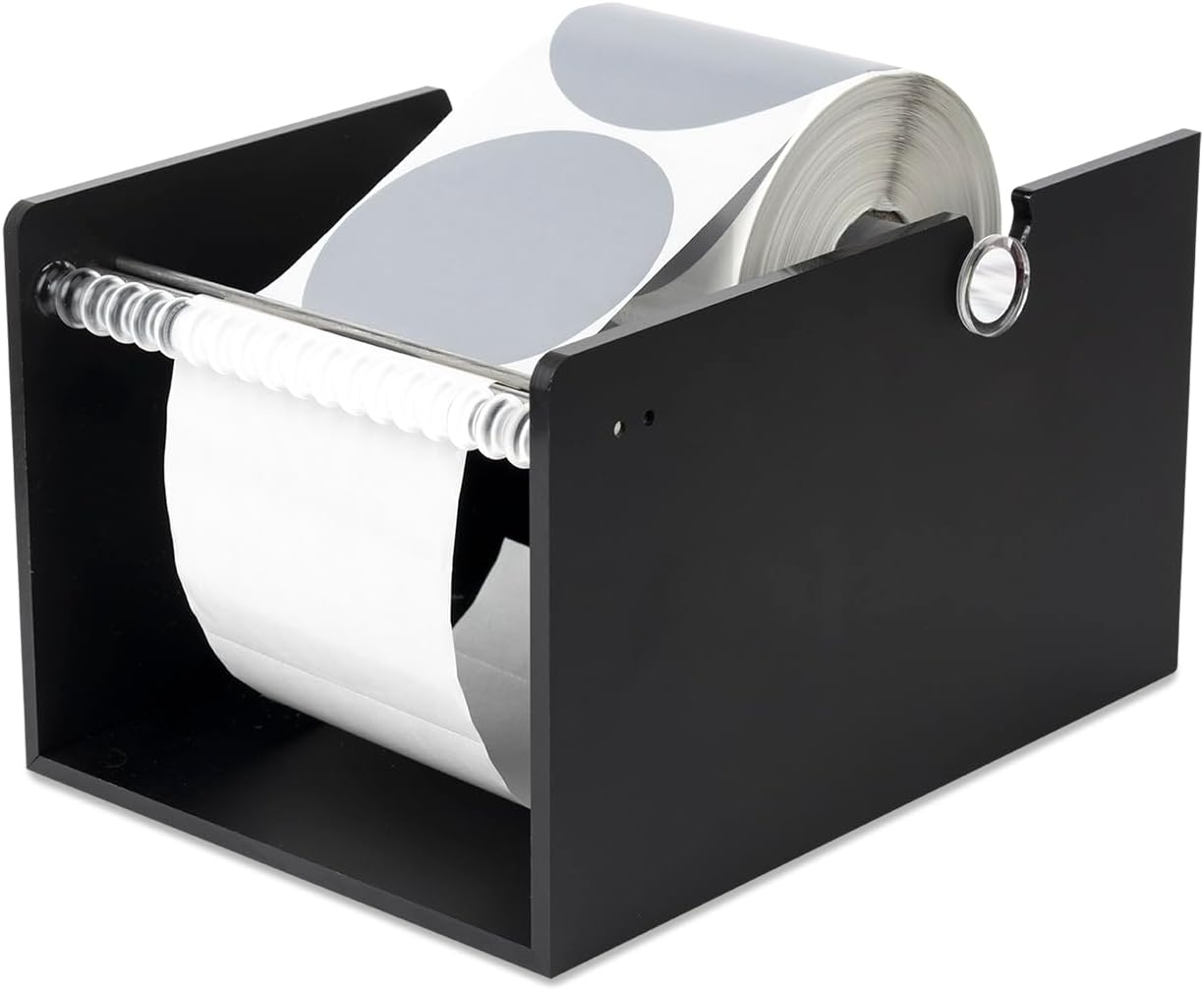 Manual Label Sticker Dispenser for Rolls of Stickers - Adjustable Tabletop Acrylic Holder for Multiple Rolls in Classroom, Business, Home