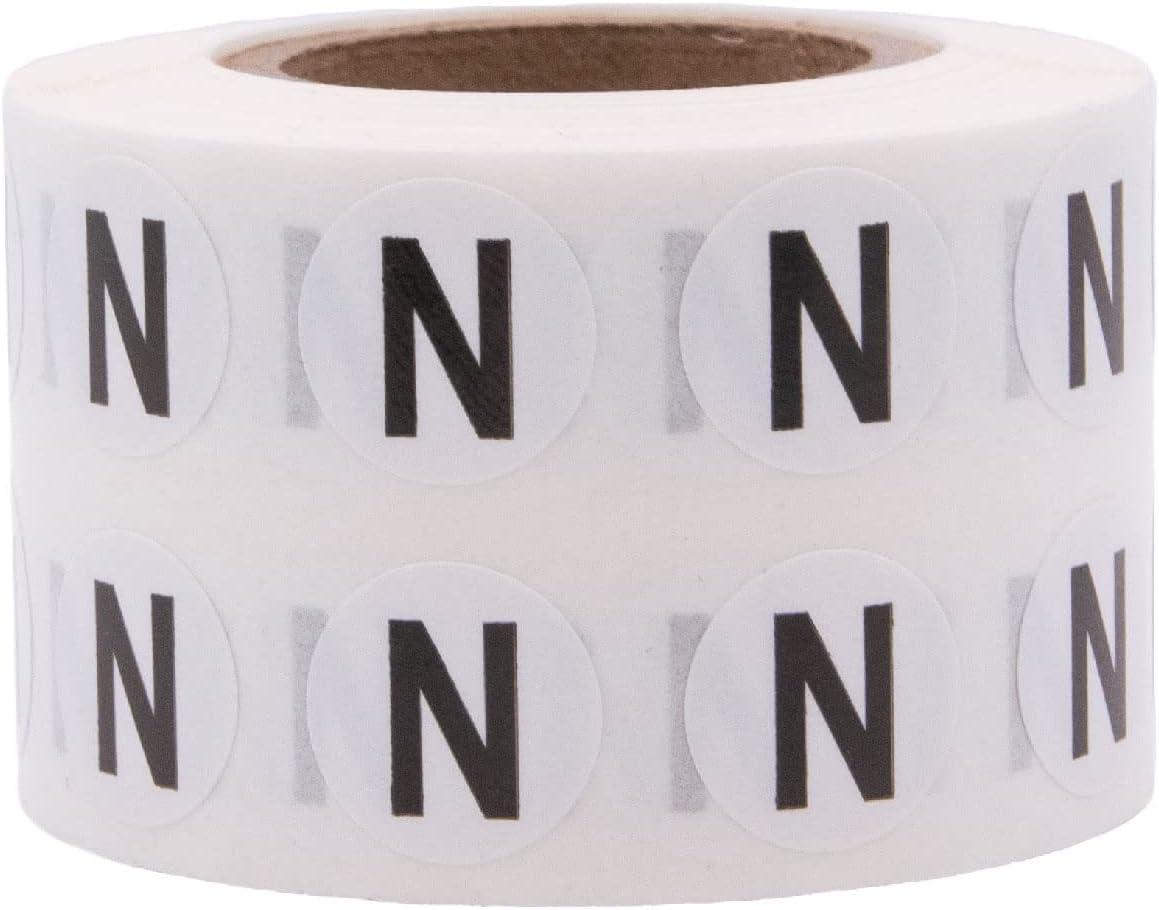 Letter N Inventory Labels .5 Inch Round Circle Dots 1,000 Adhesive Stickers