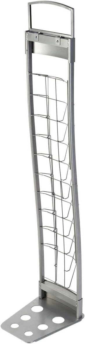Portable Silver Floor Literature Rack Features 10 Pockets for Freestanding Displays and Carrying Case