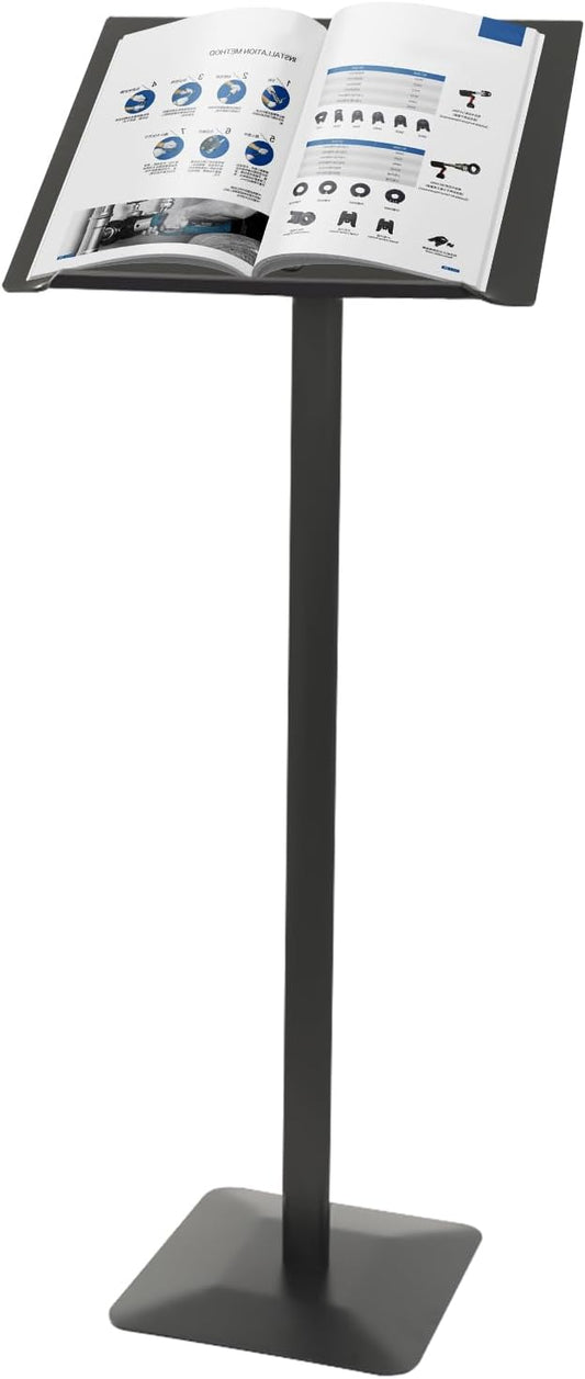 Podium Stand Acrylic Church Lectern Presentation Stand Floor Standing Conference Speech Speak Pulpit for School Office, 46.5in Height, Iron Base and 30-90° Panel (Black)