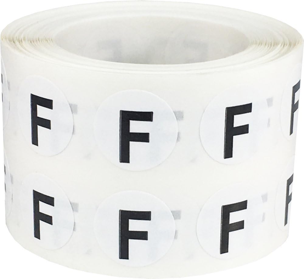 Letter F Inventory Labels .5 Inch Round Circle Dots 1,000 Adhesive Stickers