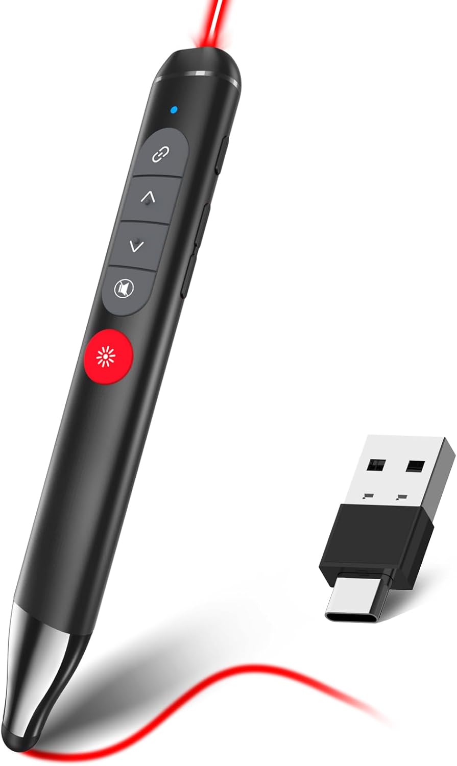Presentation Clicker with Stylus Pen for Touch Screen, Clicker for Powerpoint Presentations, Computer Wireless Presenter Powerpoint Clicker with Laser Pointer for Presentations Remote Smartboard